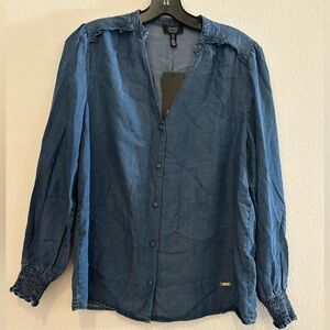 JONES NEW YORK Blue Denim Button-Up Shirt   SIZE S